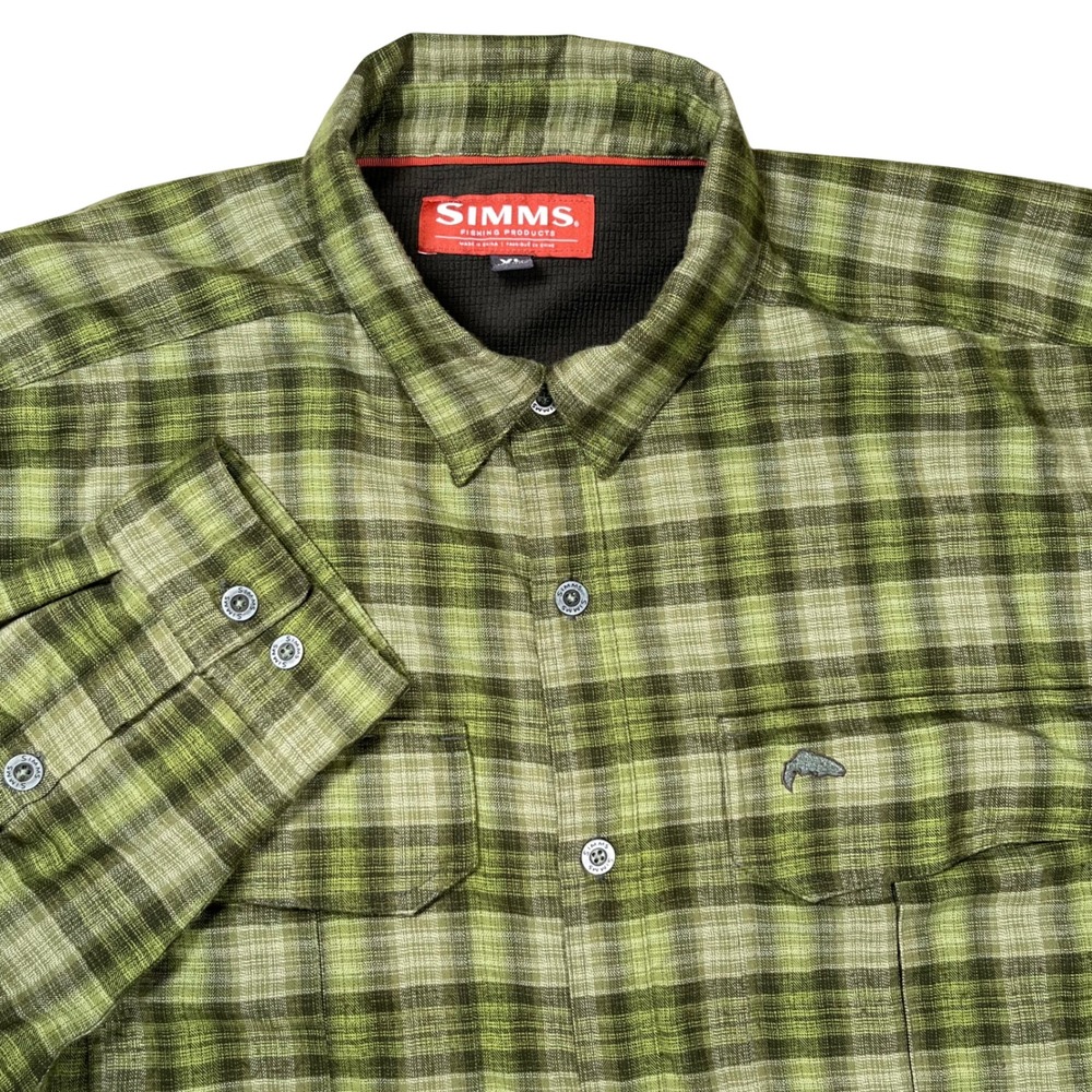 Simms ColdWeather Fishing Shirt Men XL Green Plaid Thermal Lined Gopcore Shacket